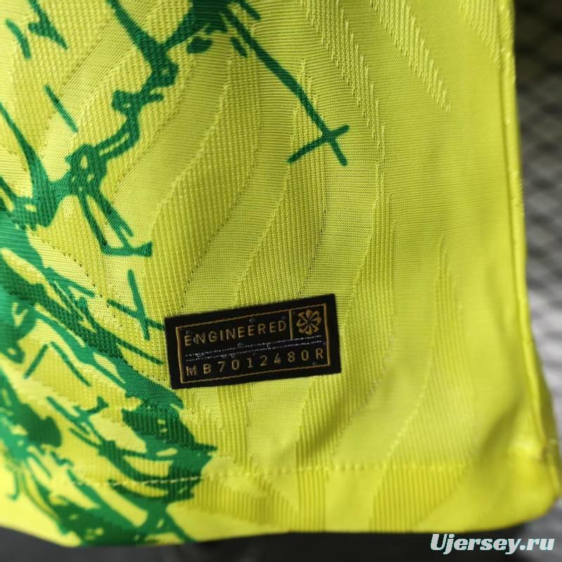 Player Version 2025 Brazil Yellow with Green Animal Pattern Jersey
