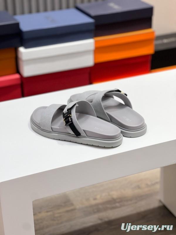 2025 Men Dior Grey Suede Leather Slippers CD Diamond AS00190