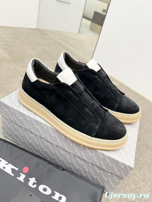 2025 Men Kiton Apricot Calf Suede Slip-On Casual Shoes AS00320