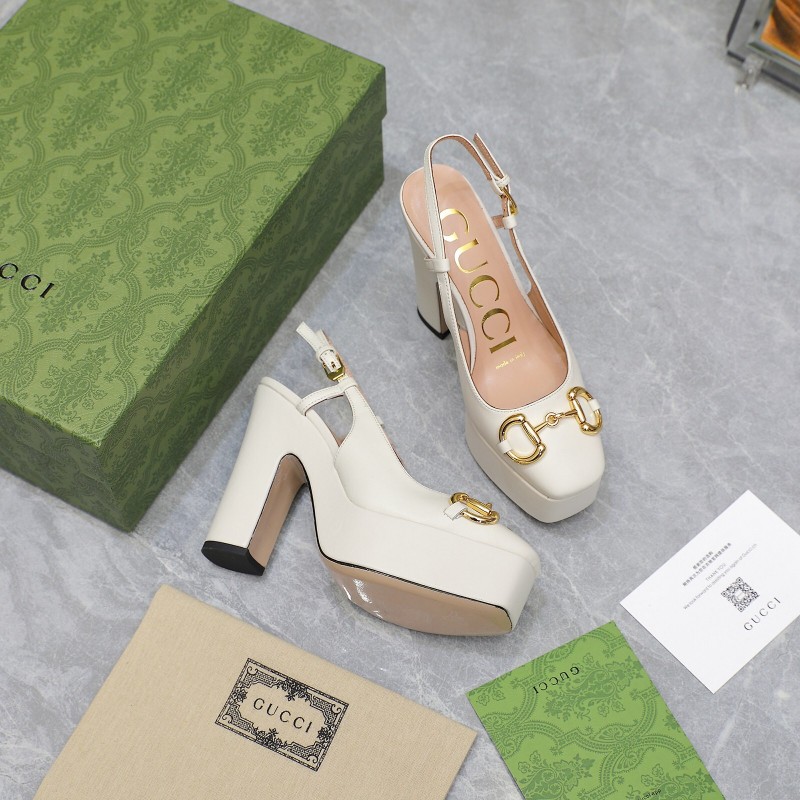 2025 Women Gucci White Lamb Leather Platform High Heels KFY00320
