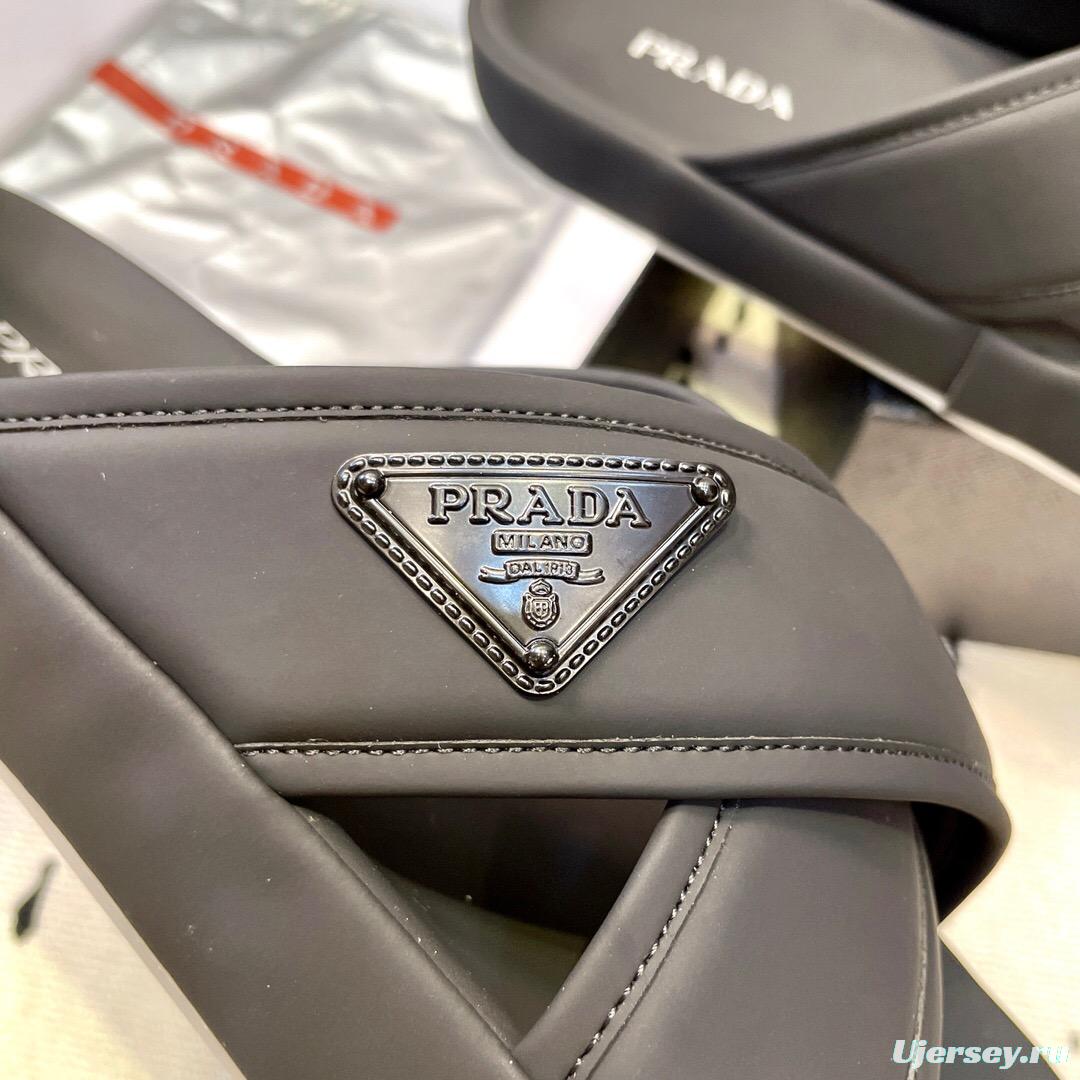 2025 Men Prada Black Fabric Sandals High Quality Craftsmanship KFY00230