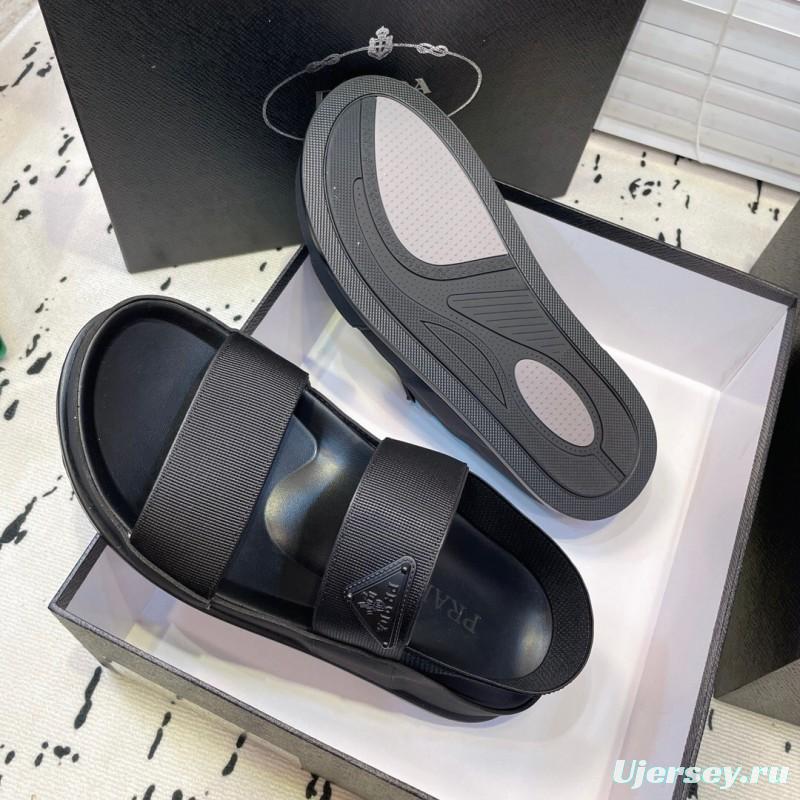 2025 Men Prada Black Fabric Sandals Original Sole KFY00230