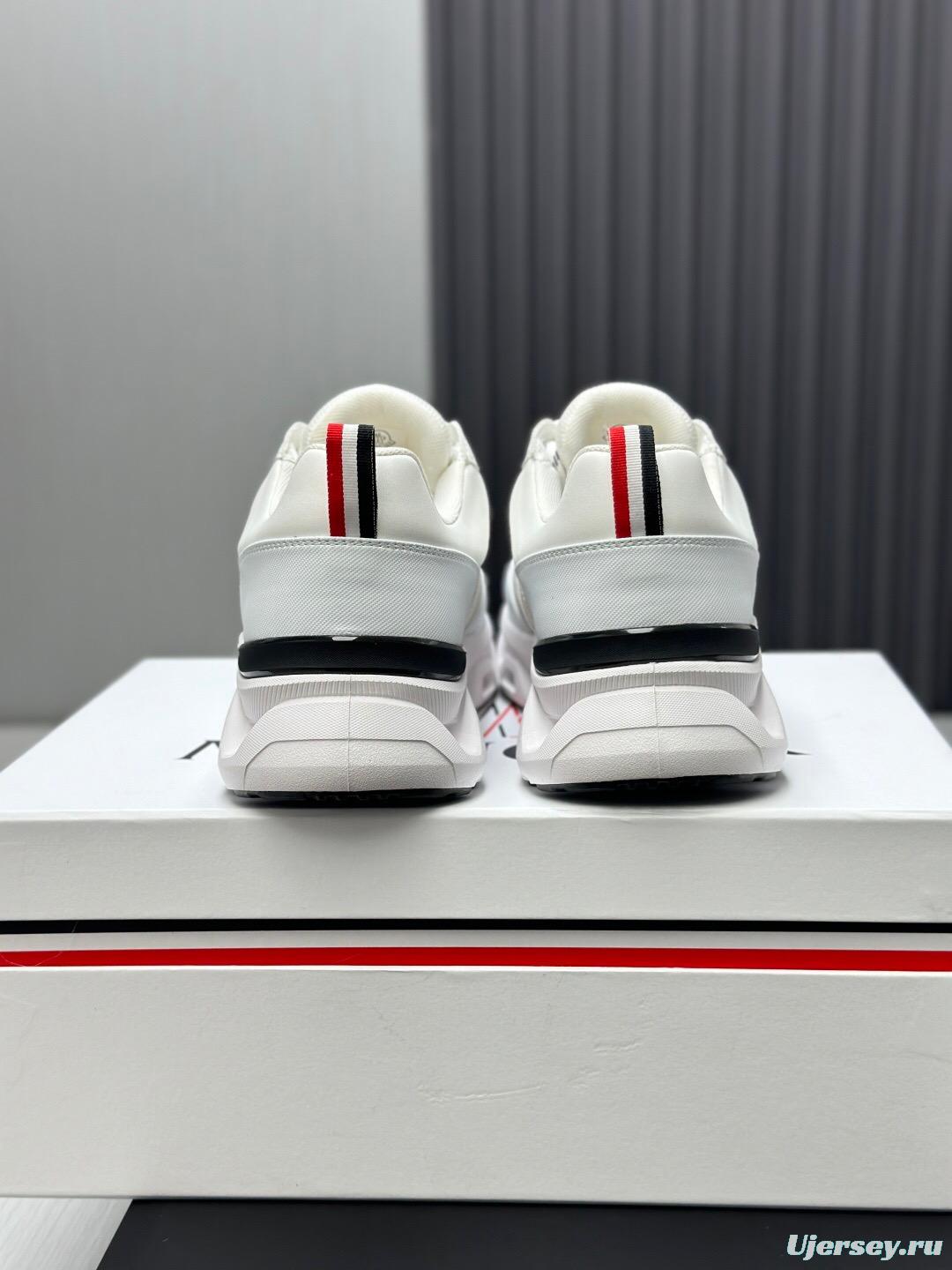 2025 Unisex Moncler White Black Synthetic Leather Outdoor Sneakers KFY00390
