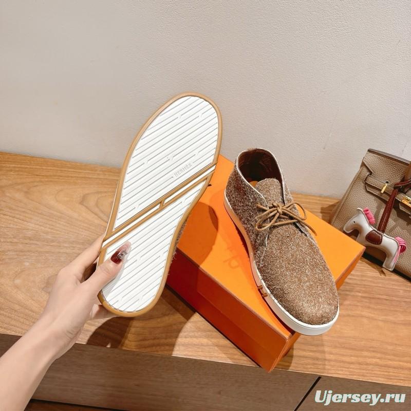 2025 Unisex Hermès Brown Tan Wool Chukka Boots AS00380