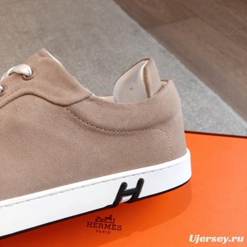 2025 Unisex H Beige White Suede Leather Sneakers AS00380