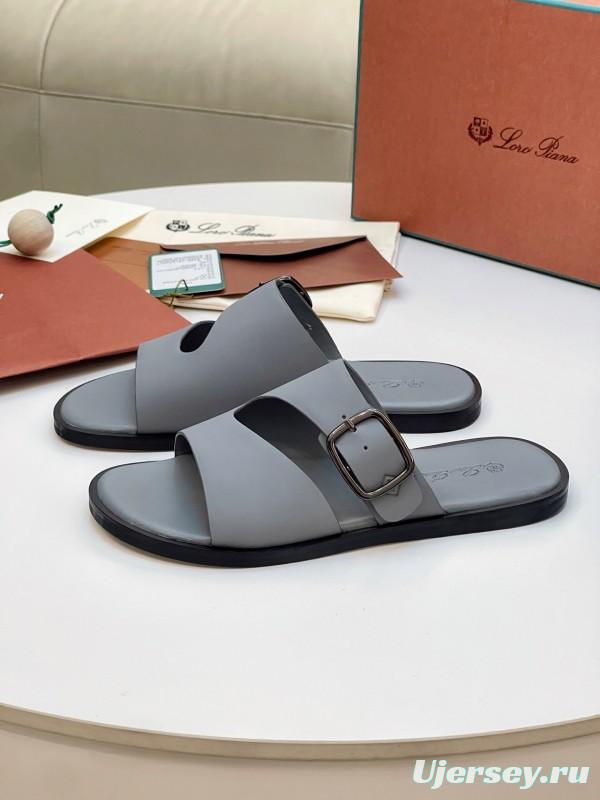 2025 Men Loro Piana Gray Leather Slippers AS00250