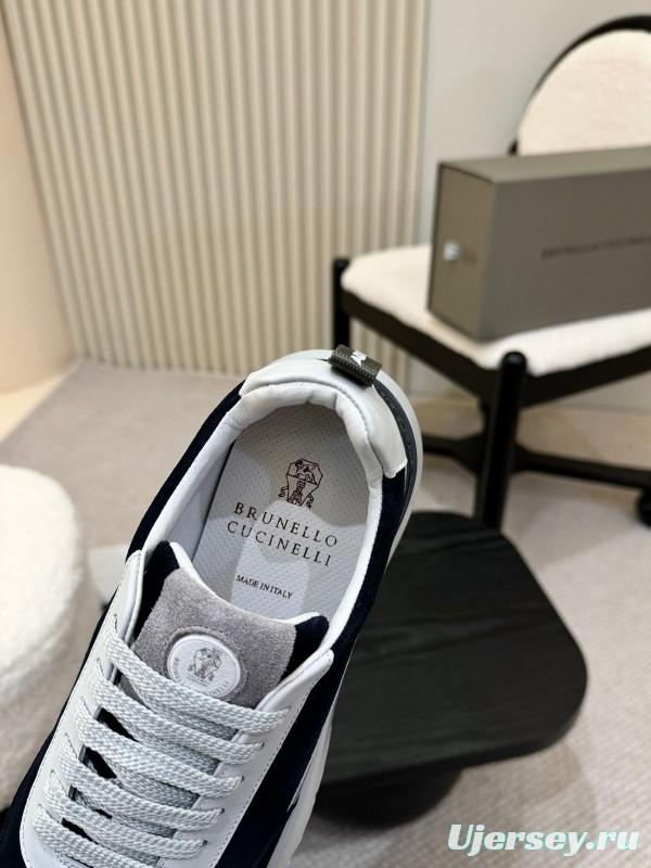 2025 Men Brunello Cucinelli Black White Blue Suede Sneakers AS00320