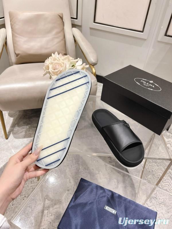 2025 Men Prada Black Leather Slippers KFY00220