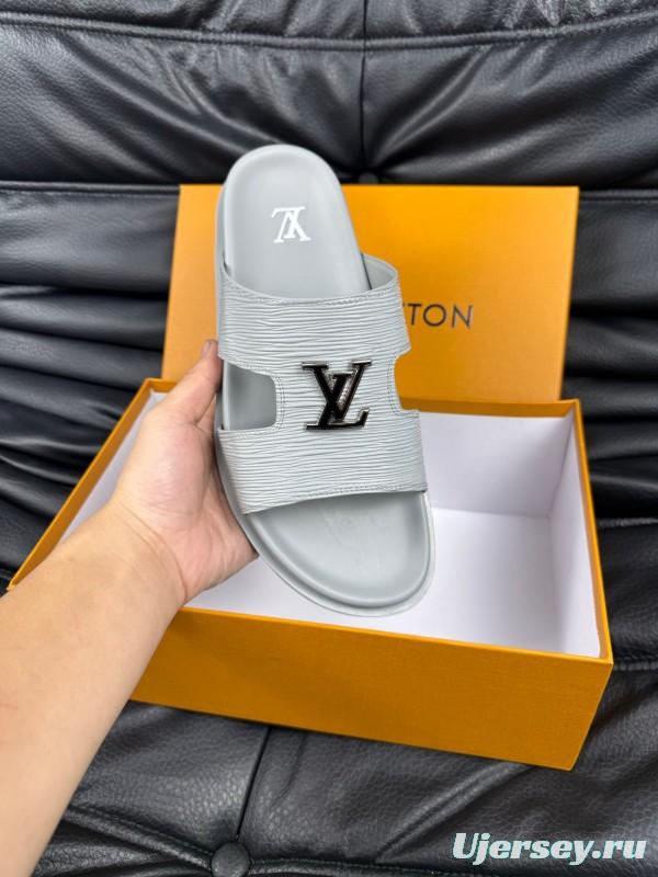 2025 Men Louis Vuitton White Leather Slippers AS00170