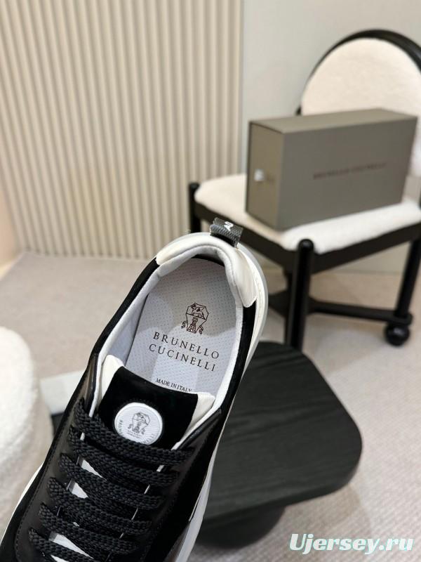2025 Men Brunello Cucinelli Black White Calf Leather Sneakers AS00320