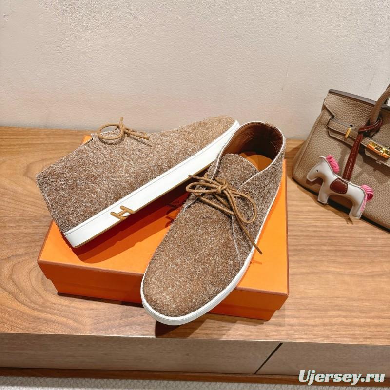 2025 Unisex Hermès Brown Tan Wool Chukka Boots AS00380