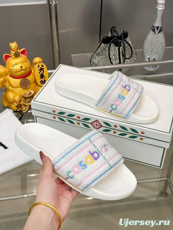 2025 Unisex CASA BLANCA White Fabric Slippers Embroidery KFY00160