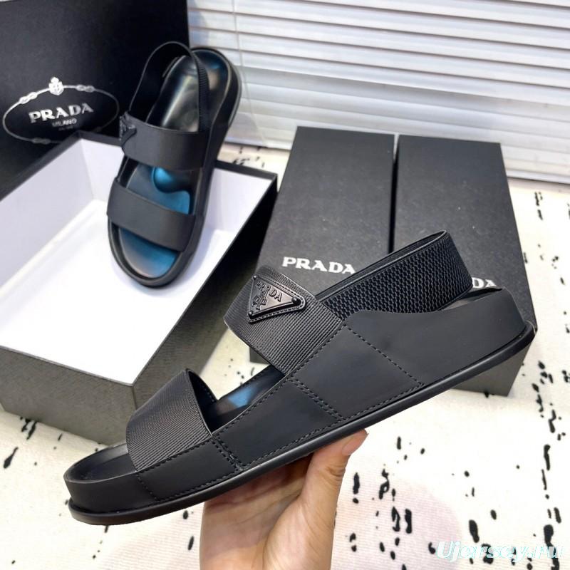2025 Men Prada Black Fabric Sandals Original Sole KFY00230