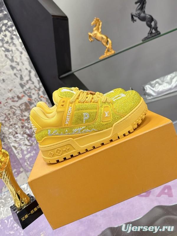 2025 Unisex Louis Vuitton Yellow Crystal Mesh Plimsolls Bing Bing AS00420