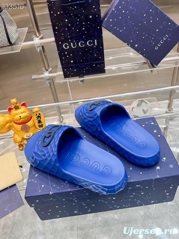 2025 Men Gucci Blue Rubber Slippers Interlocking G KFY00170