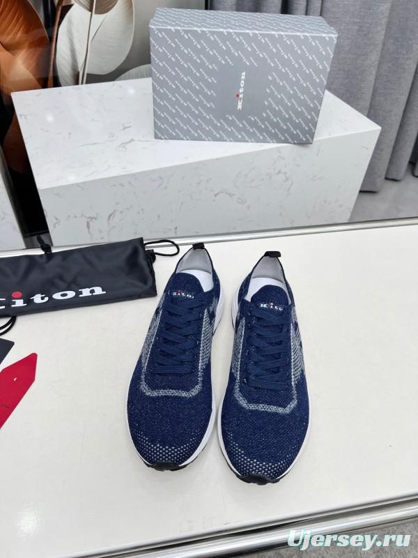 2025 Unisex Kiton Blue White Knit Sneakers AS00320