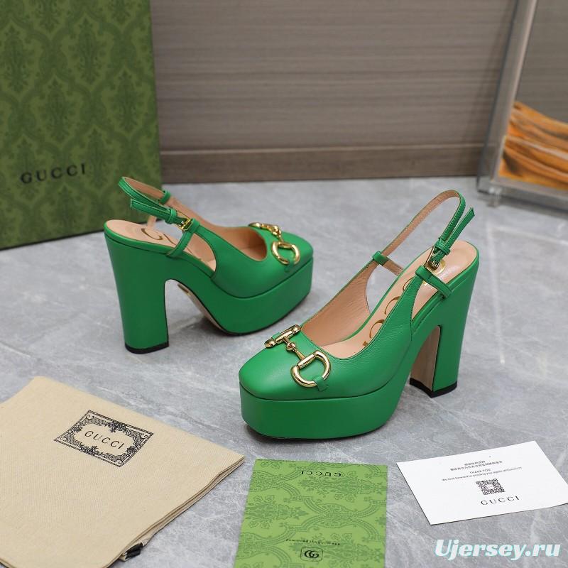 2025 Women Gucci Green Leather Platform High Heels KFY00320