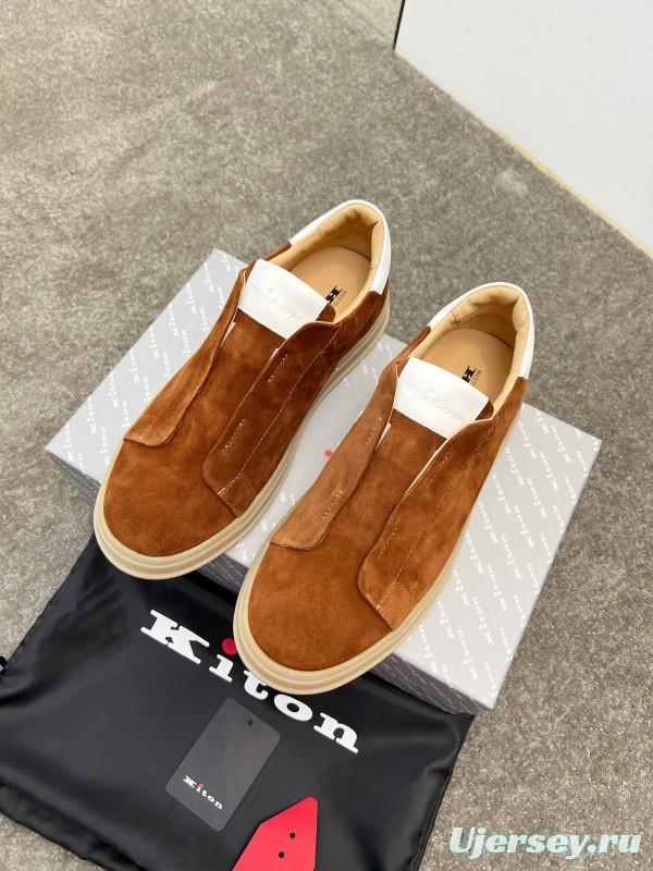 2025 Men Kiton Apricot Calf Suede Slip-On Casual Shoes AS00320