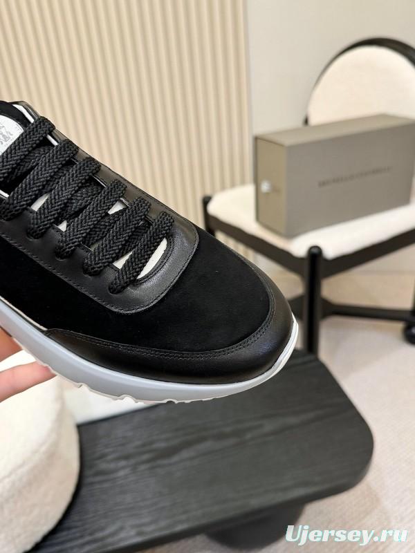 2025 Men Brunello Cucinelli Black White Calf Leather Sneakers AS00320