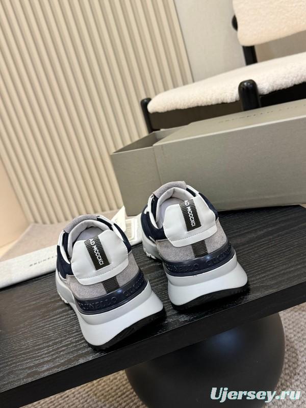 2025 Men Brunello Cucinelli Black White Blue Suede Sneakers AS00320