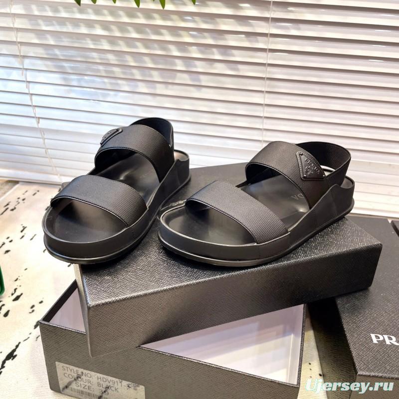 2025 Men Prada Black Fabric Sandals Original Sole KFY00230