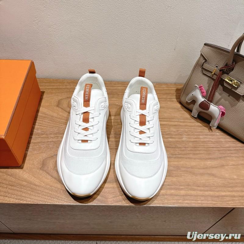 2025 Unisex Hermès White Leather Fabric Sneakers AS00400