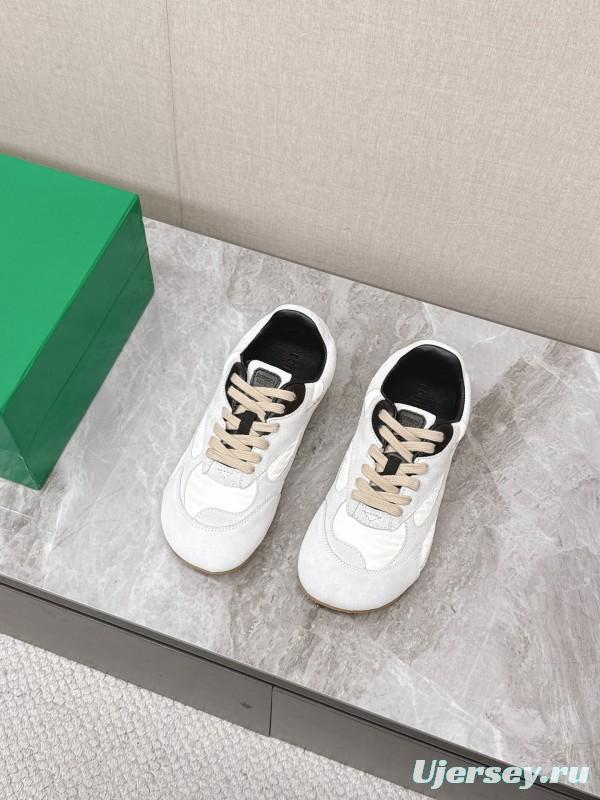 2025 Unisex Bottega Veneta White Black Nylon Suede Sneakers KFY00290