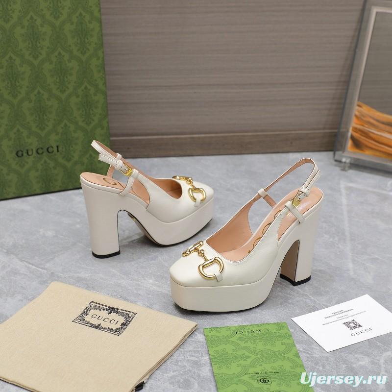 2025 Women Gucci White Lamb Leather Platform High Heels KFY00320