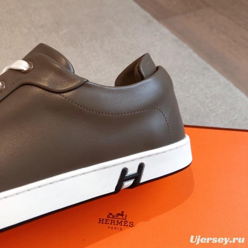 2025 Men Hermès Brown Leather Sneakers AS00380
