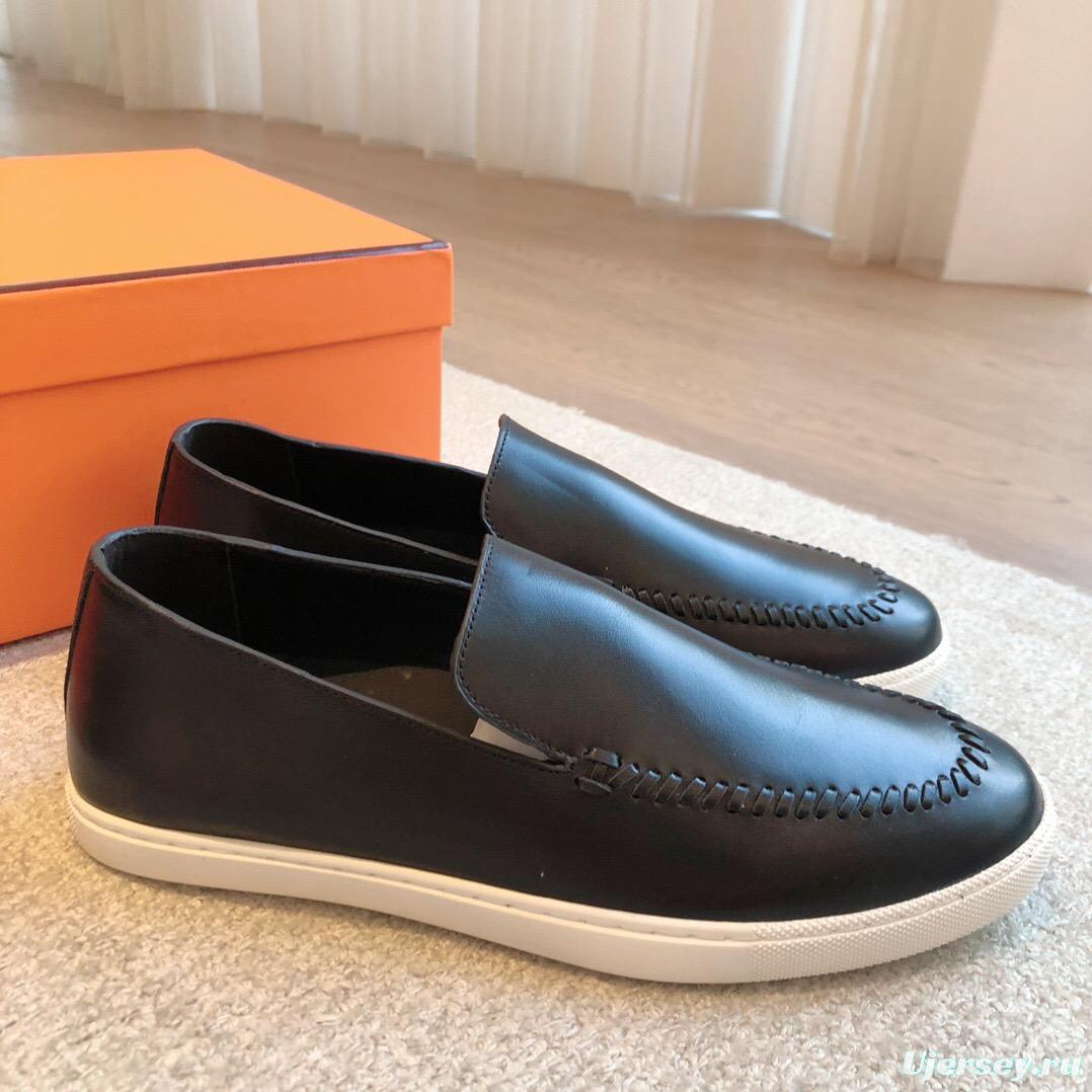 2025 Men Hermès Black Leather Loafers AS00380