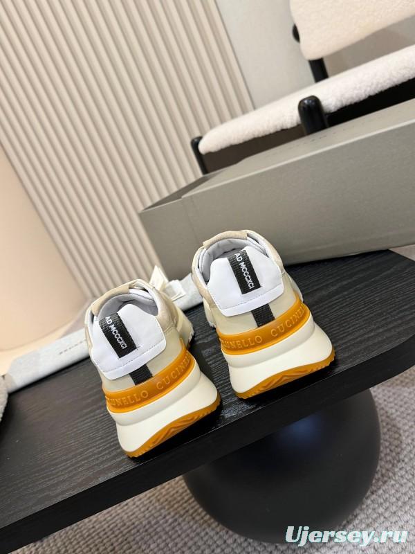 2025 Unisex Brunello Cucinelli Black Milk Blue Apricot Calfskin Leather Sneakers AS00320