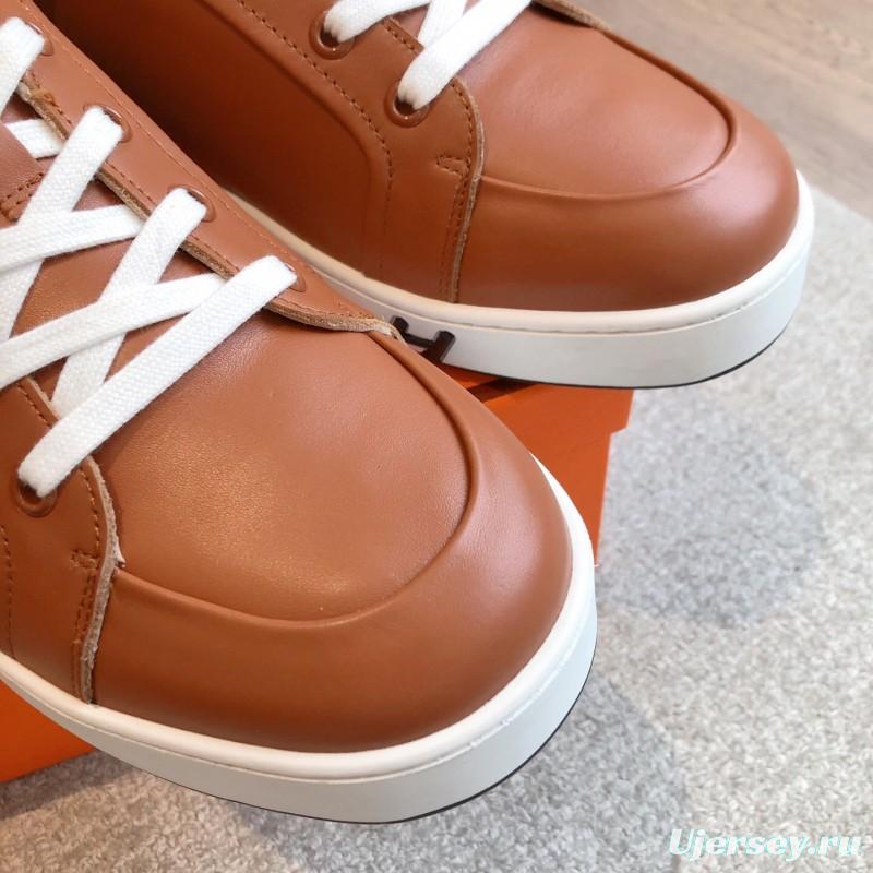 2025 Men Hermès Brown White Leather Sneakers AS00380