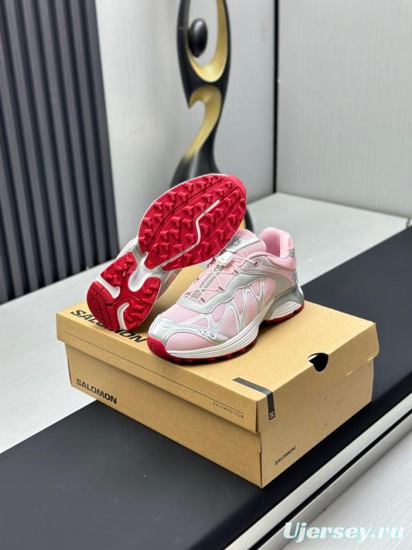 2025 Women SALOMON Pink White Leather Mesh Sneakers AS00320