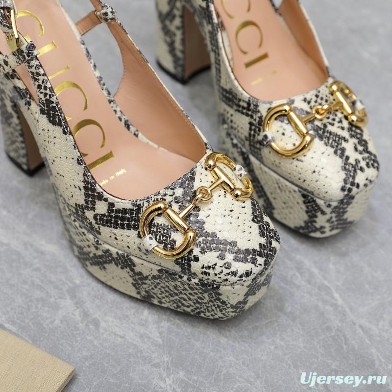 2025 Women Gucci Beige Black Leather Platform High Heels KFY00320