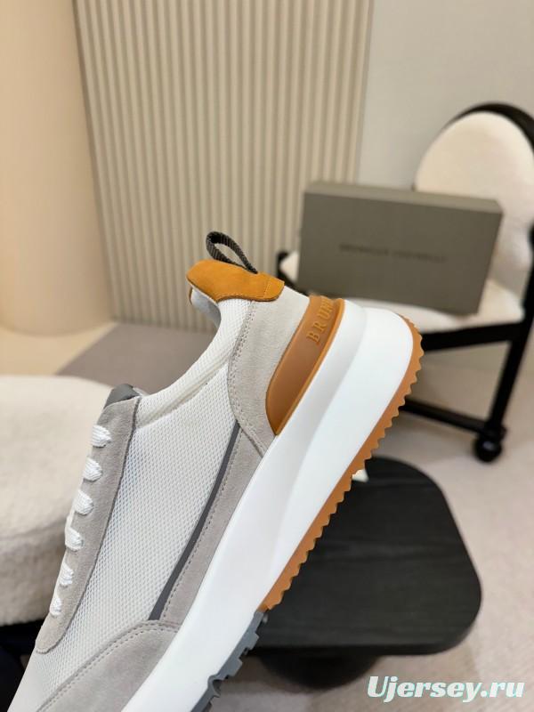 2025 Men Brunello Cucinelli White Orange Calfskin Leather Casual Sneakers AS00320