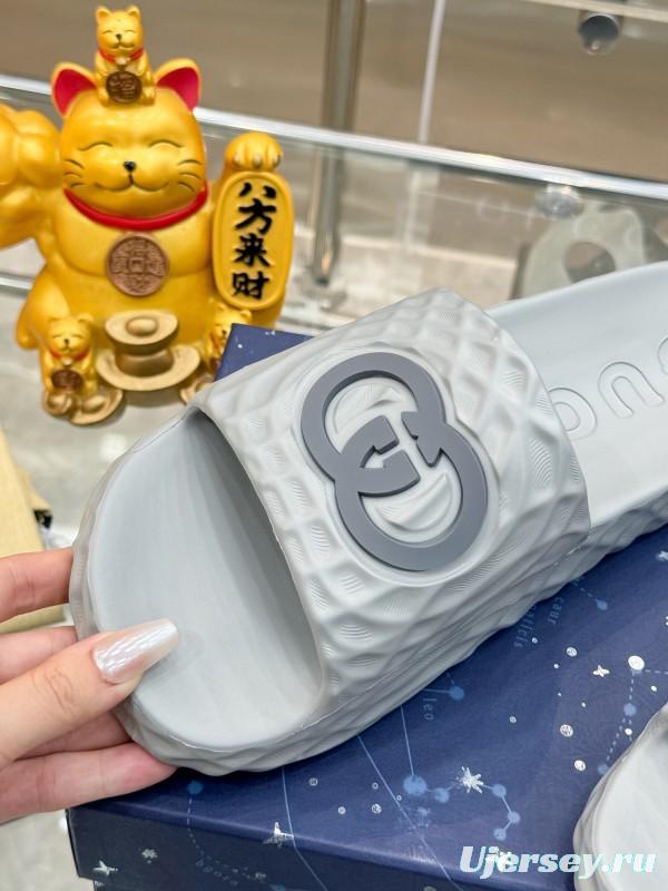 2025 Men Gucci Light Blue Rubber Slippers Interlocking G KFY00170