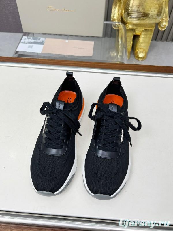 2025 Unisex Santoni Black Wool Blend Knit Mesh Sneakers AS00320