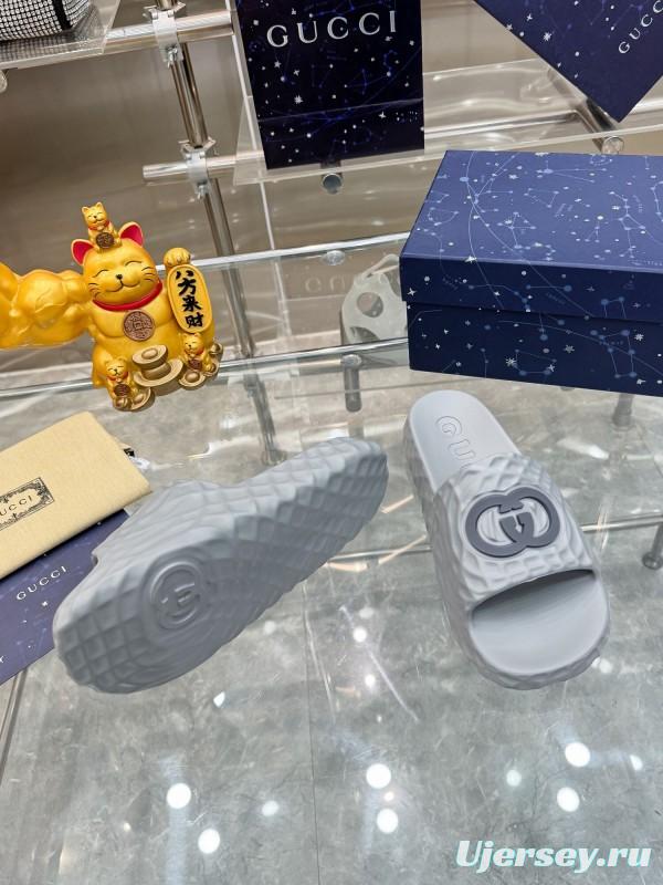 2025 Men Gucci Light Blue Rubber Slippers Interlocking G KFY00170