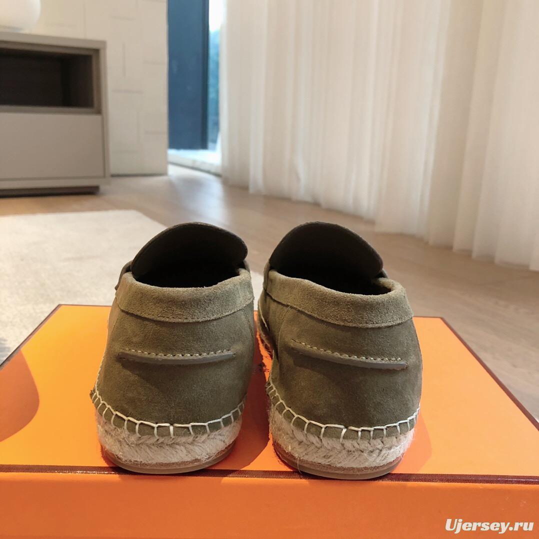 2025 Unisex Hermès Olive Suede Calfskin Loafers AS00380