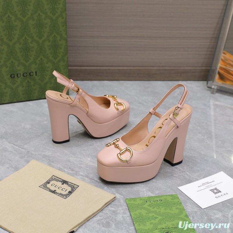 2025 Women Gucci Pink Leather Platform High Heels KFY00320