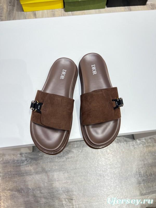 2025 Men Dior Brown Suede Leather Slippers AS00190