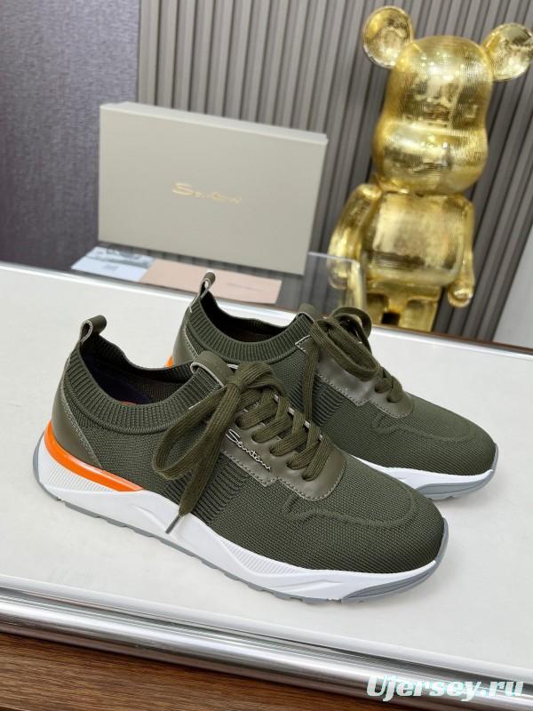 2025 Unisex Santoni Military Green Orange Wool Blend Knit Sneakers AS00320