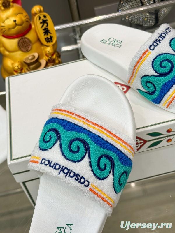 2025 Men CASA BLANCA Blue White Embroidered Slippers KFY00160
