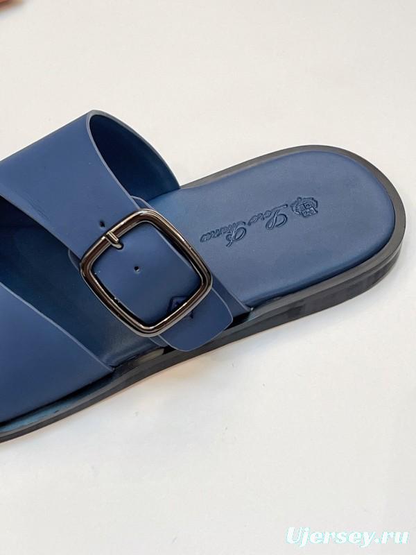2025 Men Loro Piana Blue Leather Slippers AS00250