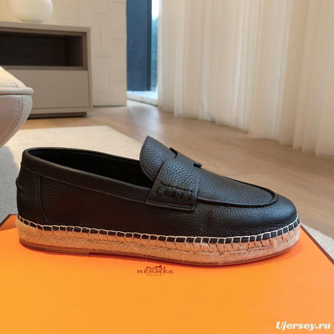 2025 Unisex Hermes Black Leather Loafers AS00380
