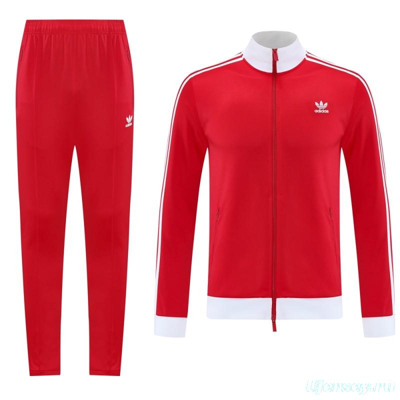 2025 Adidas Original Red Full Hoodie Zipper Jacket +Long Pants
