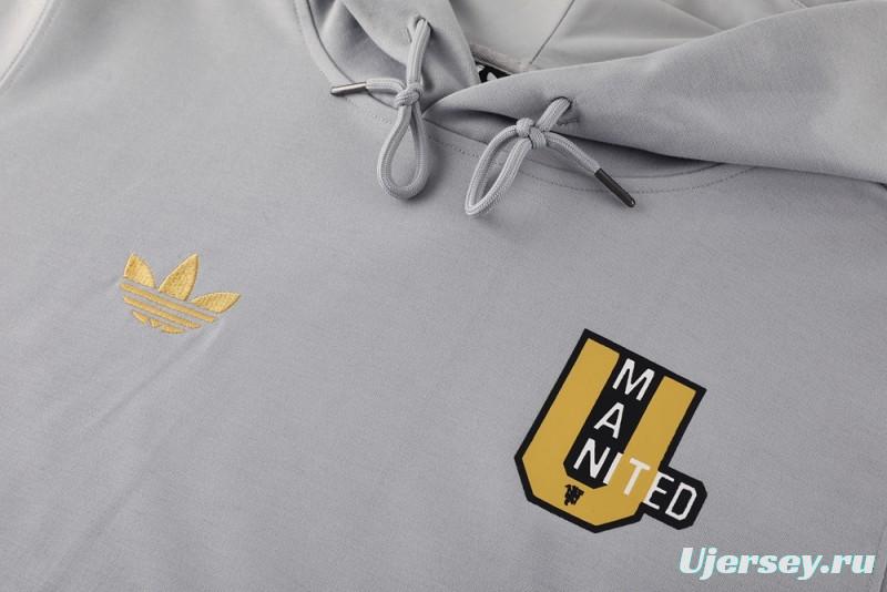 25/26 Manchester United Hooide Grey Full Zipper Jacket + Long Pants