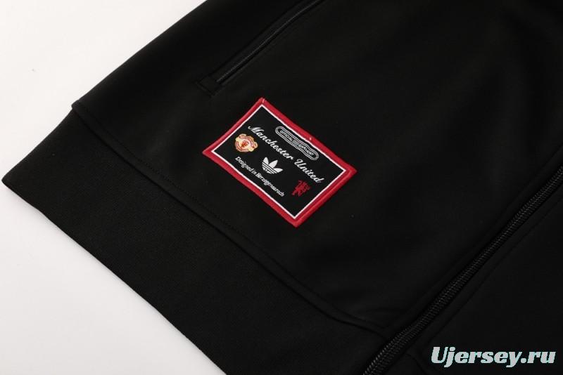 25/26 Manchester United Black Full Hoodie Zipper Jacket +Long Pants