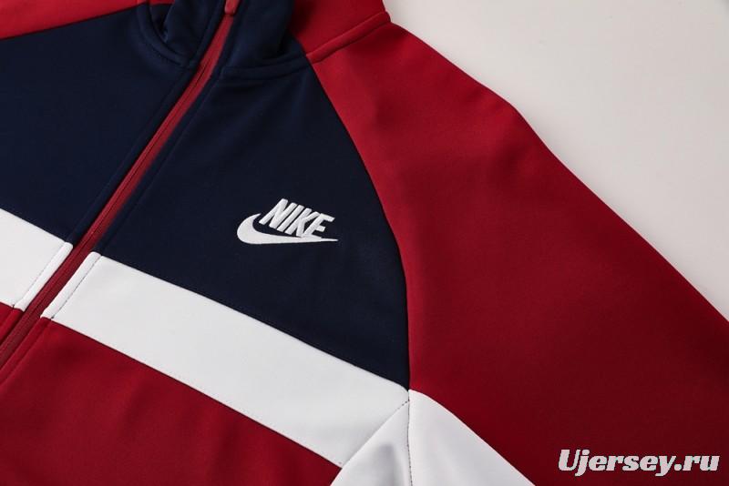 2025 Nike Navy/Red Full Hoodie Zipper Jacket +Long Pants
