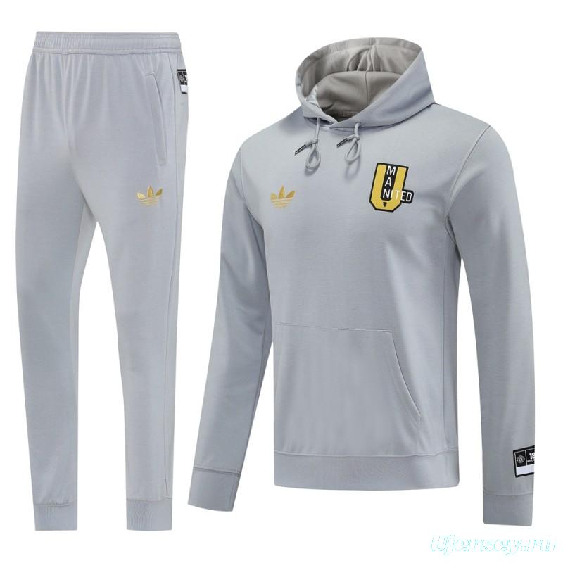 25/26 Manchester United Hooide Grey Full Zipper Jacket + Long Pants